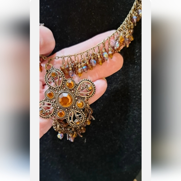 Vintage Bohemian Style Amber W/different Stone Tassle Necklace - Picture 2 of 4